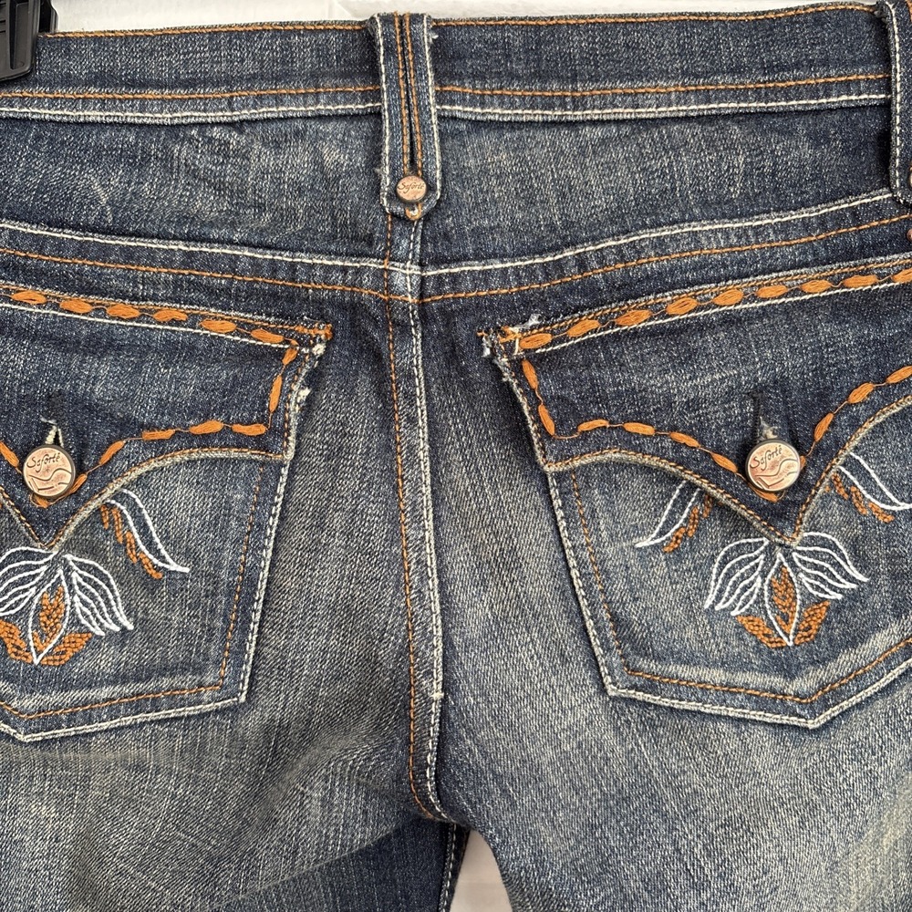 Saforté Womens Dark‎ Wash Embroidered Bootcut Jeans Low Rise R2040P Blue Size 25